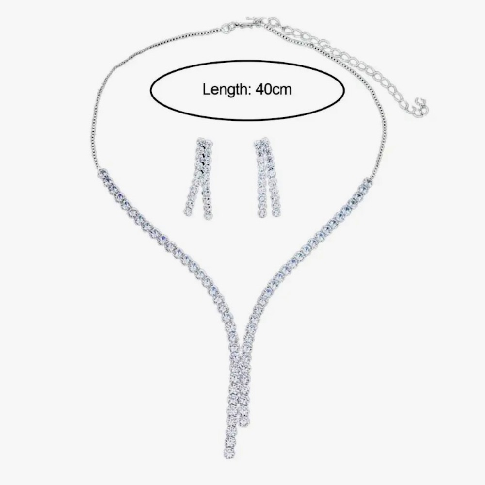 🌟 Set Elegant Rhinestones Necklace Earrings - Picture 4 of 4